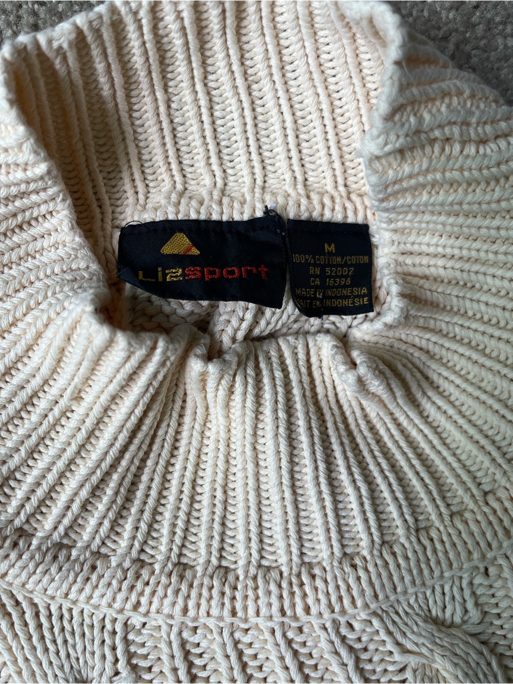Vintage Liz Sport Liz Claiborne 100% Cotton Cable Knit Mock Neck Sweater M - Picture 3 of 13